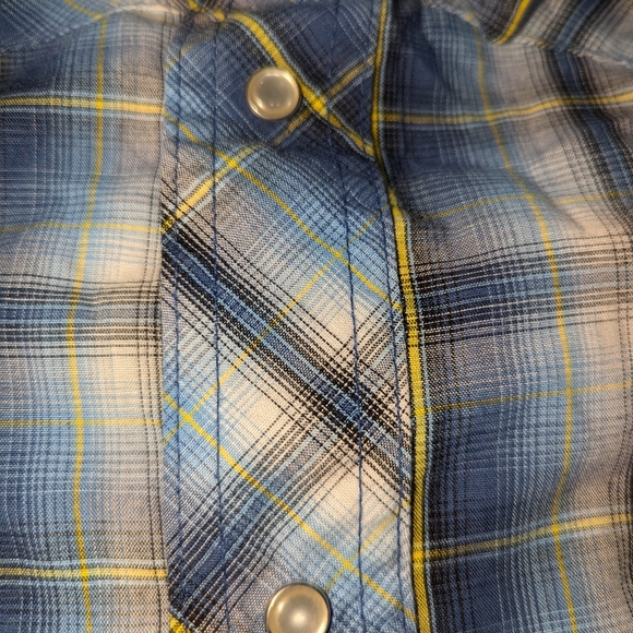90's Wrangler Blue Plaid Pearl Snap Long Sleeve SZ Large - Picture 3 of 6